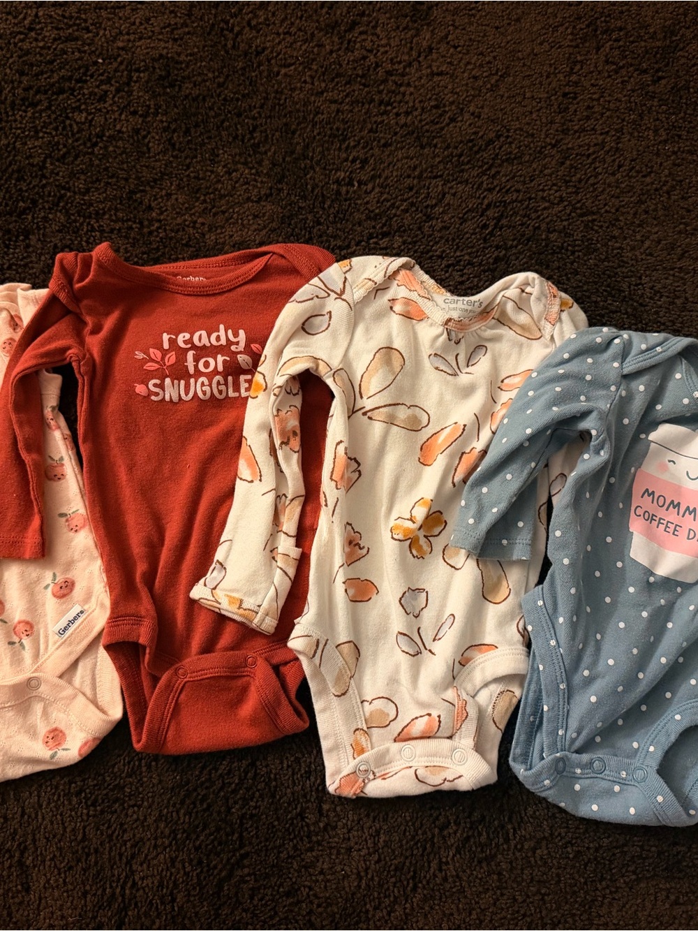 Carter's Multi-Pack Long Sleeve Baby One-Pieces in Rust, Cream & Blue